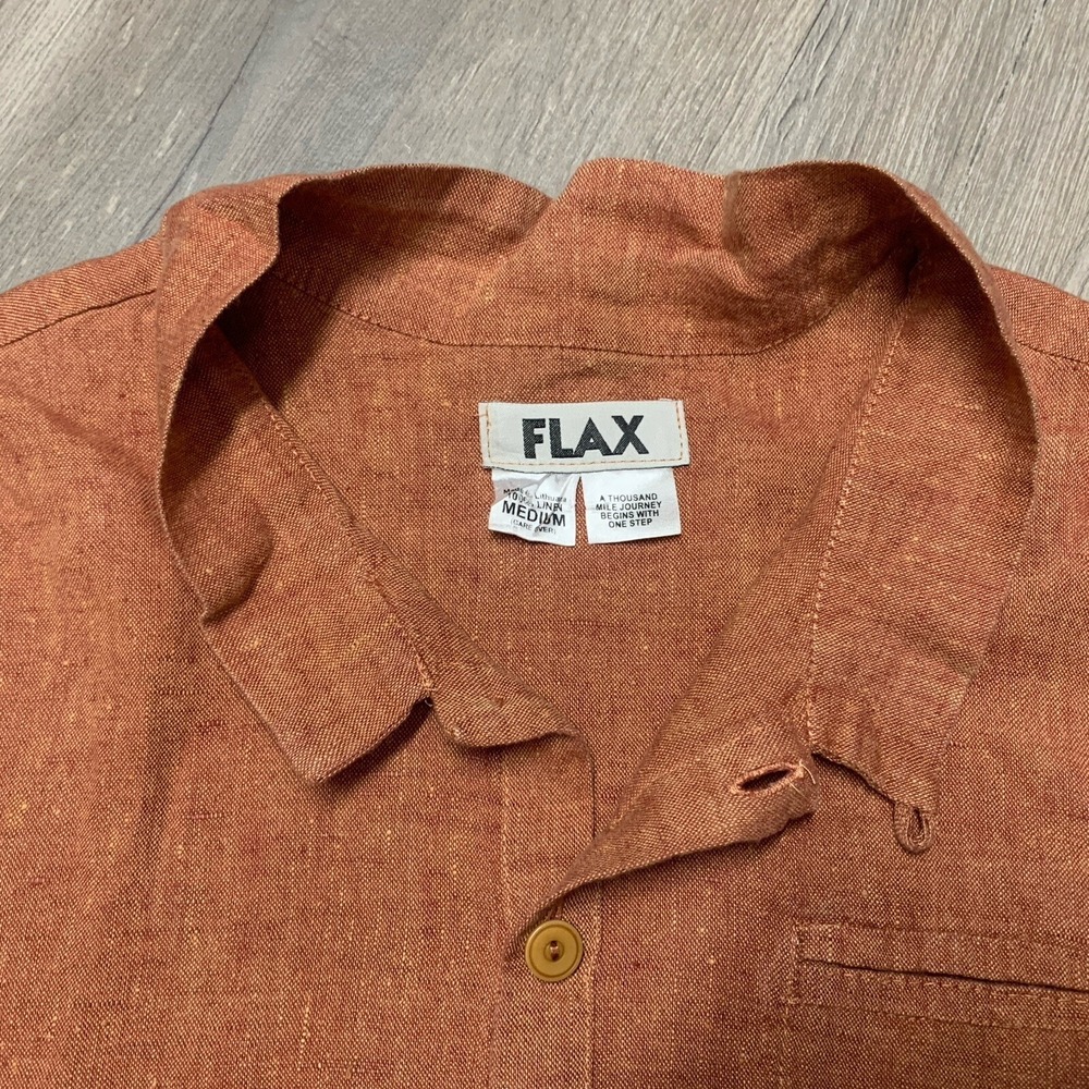 Flax Shirt Women's Orange 100% Linen Button Tunic Minimalist Lagenlook - Size M - Picture 4 of 16